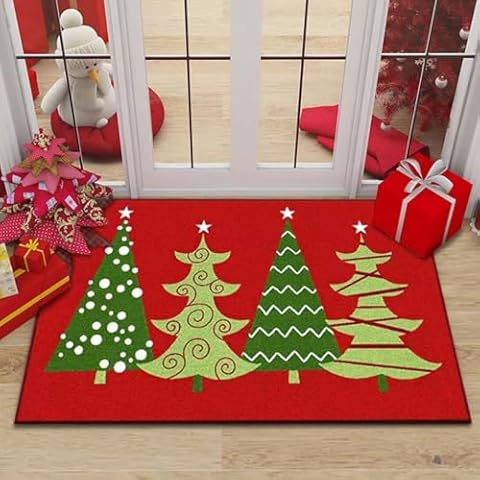 Christmas Tree Carpet Floor Mat Xmas Area Rugs Red & Green Throw Rug for Boys Girls Bedroom Living Room 79x63 inch Cover
