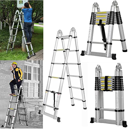 Escalera telescópica de 1,9 m+1,9 m, de aluminio, con estabilizador, antideslizante, para el hogar, 150 kg de capacidad de carga, EN131 Cover