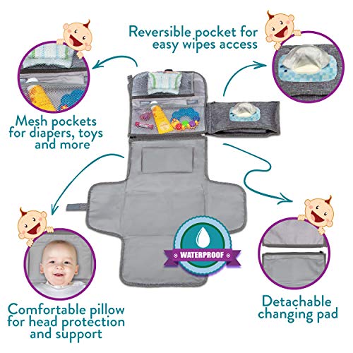 DELA DISCOUNT 51jIZYZu1hL Portable Diaper Changing Pad, Portable Changing pad for Newborn Girl & boy - Baby Changing Pad with Smart Wipes Pocket – Waterproof Travel Changing Station kit - Baby Gift by Kopi Baby  