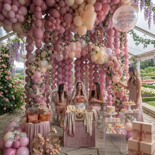 Image of Dusty Pink Linking Balloons, 100PCS 6 Inch Small Blush Pink Link Balloons for Making Balloon Wall Heart Arch, Quick Linked Balloon for Wedding Birthday Bride Baby Shower Graduation Party Decorations