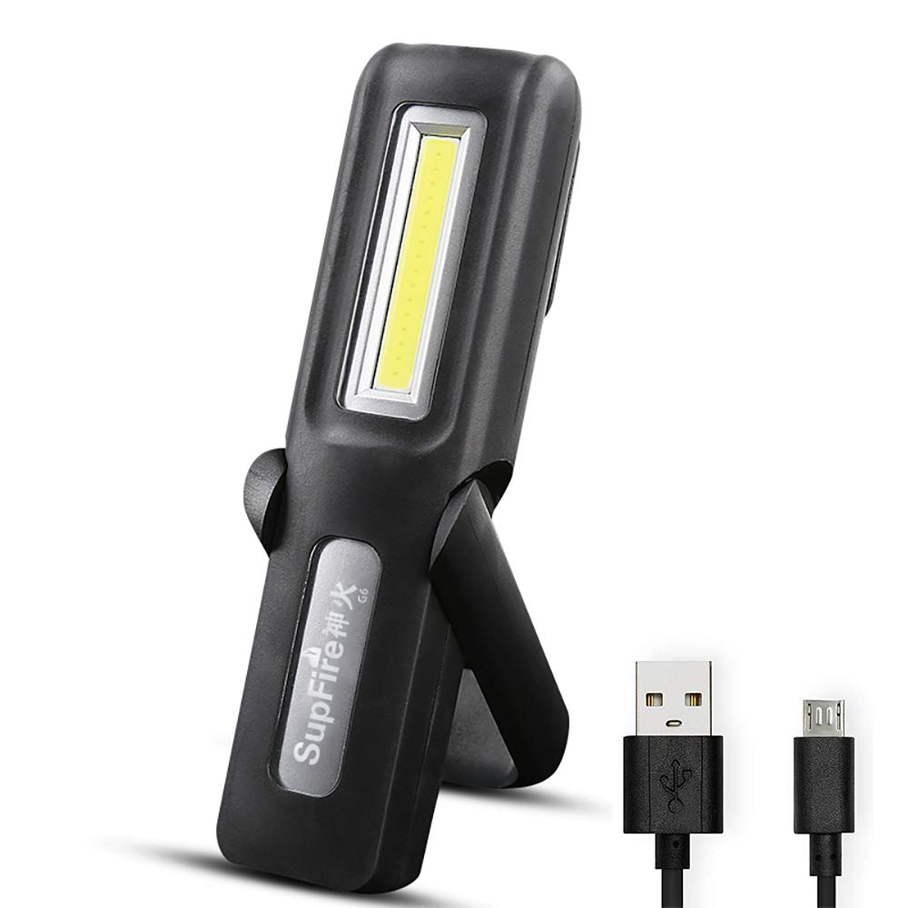 Supfire Led Work Light, Rechargeable Lantern COB Flashlight, Strong Hang Magnetic Base, 360° Adjustable, Waterproof Inspection Light Inspection Light Perfect for Car Repairing, Hiking, Camping