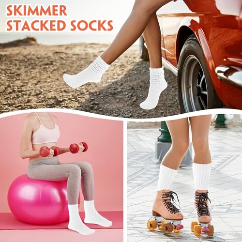 Womens White Crew Socks White Scrunch Socks Cotton Retro Casual Scrunched Tube Sock Ribbed Cozy Slouchy Sock4