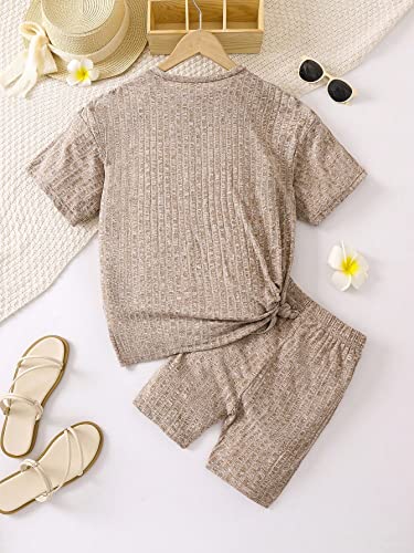 Image of WDIRARA Girl's Ribbed Short Sleeve Top and Biker Shorts Set 2 Piece Summer Outfits
