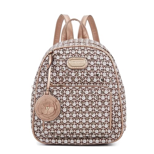 Diamond Marvel Rhinestone Leather Backpack Glitter Open Heart Design Work Travel Daypack (Brown)