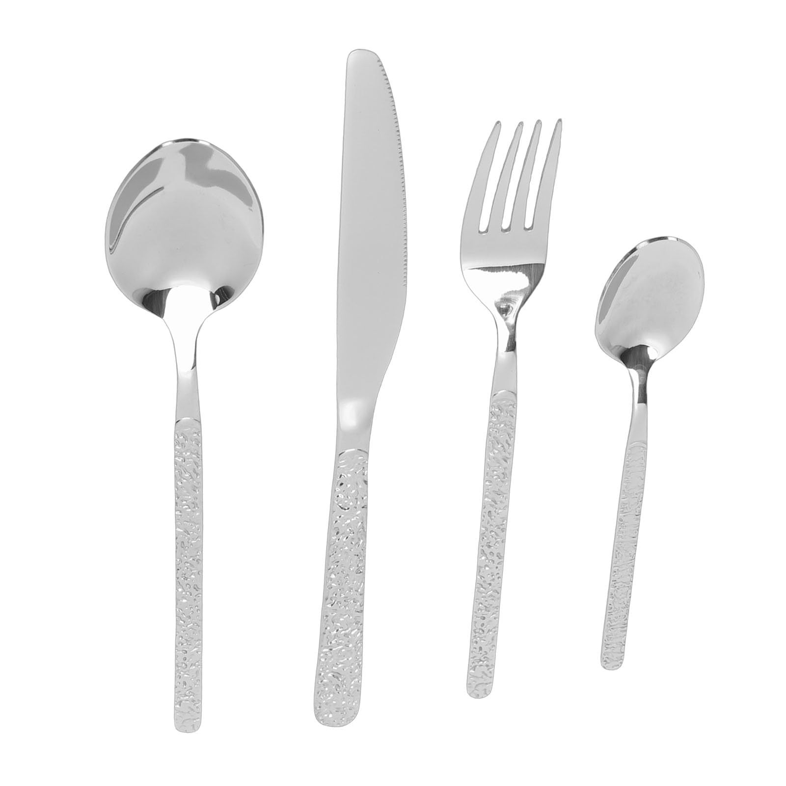 Juego de Cubiertos de Acero Inoxidable Martillado, Elegante Juego de Cubiertos para Mesa de Comedor, 24 Piezas para Boda en Casa (Plata)
