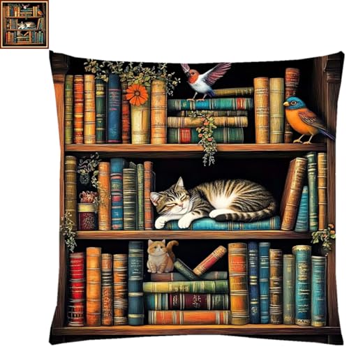 Image of Stamped Cross Stitch Kits for Adults Beginners Pillow Needlepoint Kit with Embroidery Pattern Needlework Kit Prestamped Stitches Kit 11CT Cross Stitching-Sleeping Lazy Cat 18x18 inch