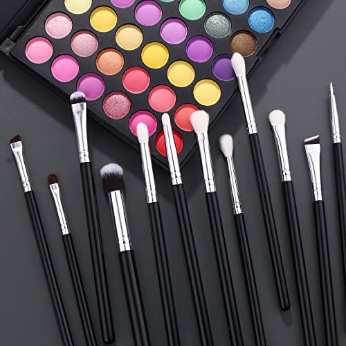 12pcs eye brush set, Eye Makeup Brush Set，Professional Blending Eyeshadow Makeup Brushes for Concealer Eyebrows Eyeliner, Soft Hairs & Wood Handle(LH08, Count, 12)