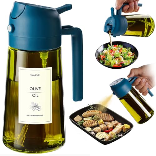 TrendPlain - Original 16oz/470ml Olive Oil Dispenser Bottle for Kitchen Gadgets and Air Fryer Accessories - Olive Oil Sprayer for Cooking w/Stickers - Navy