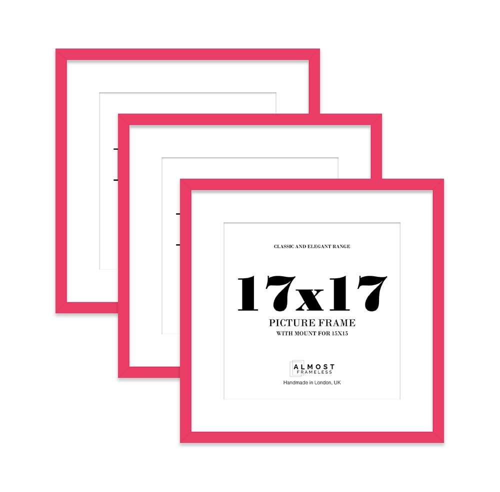 17x17 Bright Pink Picture Frame with Mount for 15x15 Photos, Prints - Modern Square Wall Frame, Set of 3