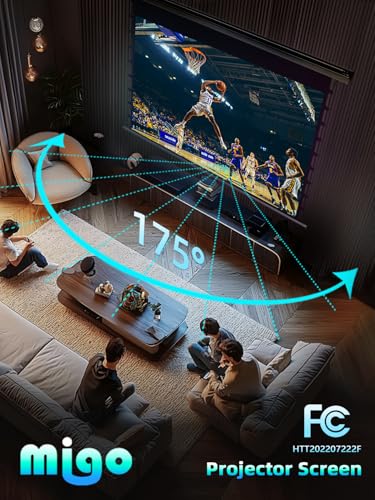 Image of MIGO 150 Inch Pull Down Projector Screen,with Grey Crystal 2.0 Gain Partial Ambient Light Projector Screen Wall /Ceiling Mount for Ultra Short Throw Projector Movie Home Theater Cinema(Black Housing)