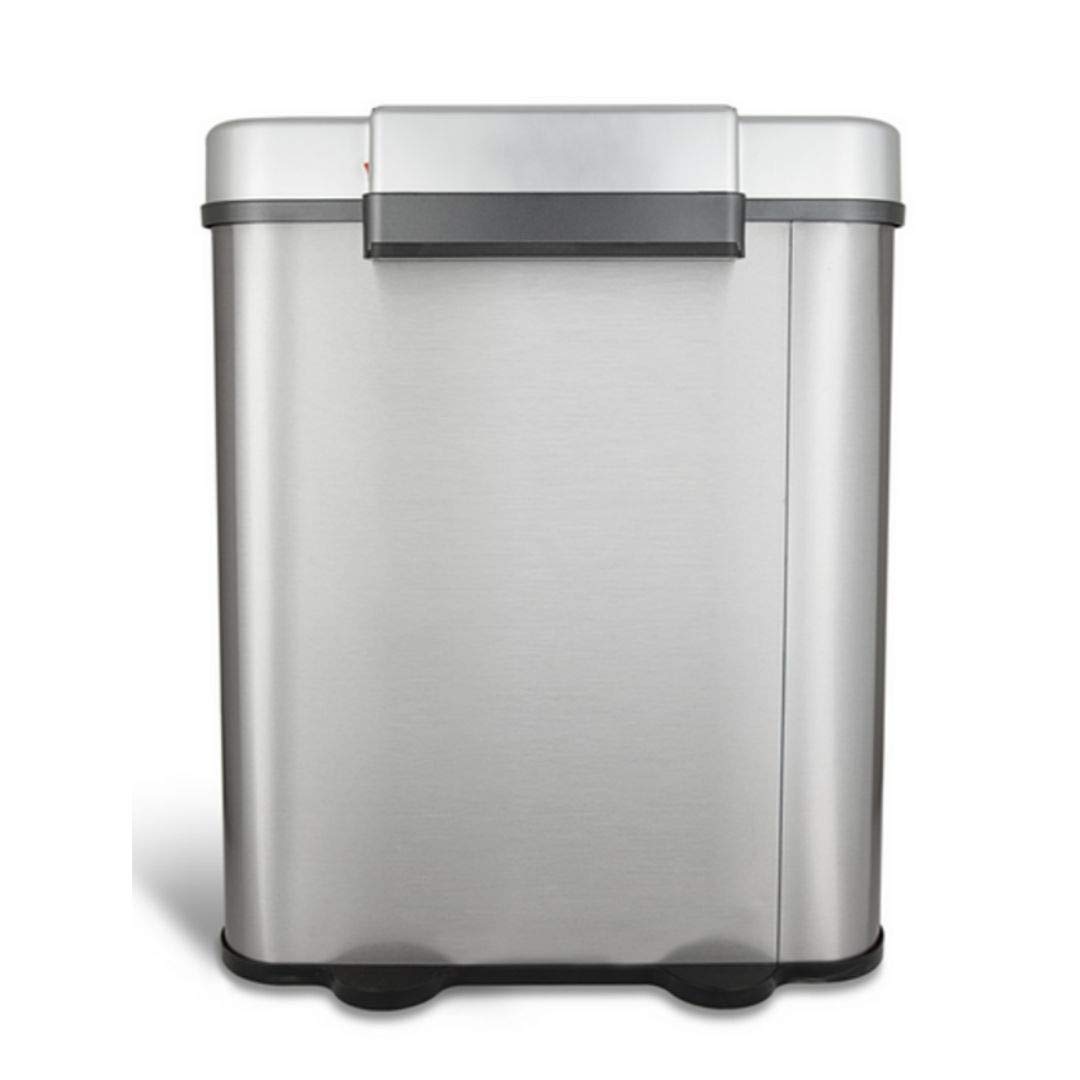 Papelera con Sensor Doble - 70 Litros - 2x35Litro - Plata de acero inoxidable - Cierre suave - Sin huellas dactilares - Diseño Moderno