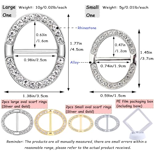 Image of WULI PEACH Silk Scarf Ring Clip Buckle, Crystal Rhinestone Oval Buckles Scarf Jewerly Rings and Slides for Neckerchief (Oval shape 2)