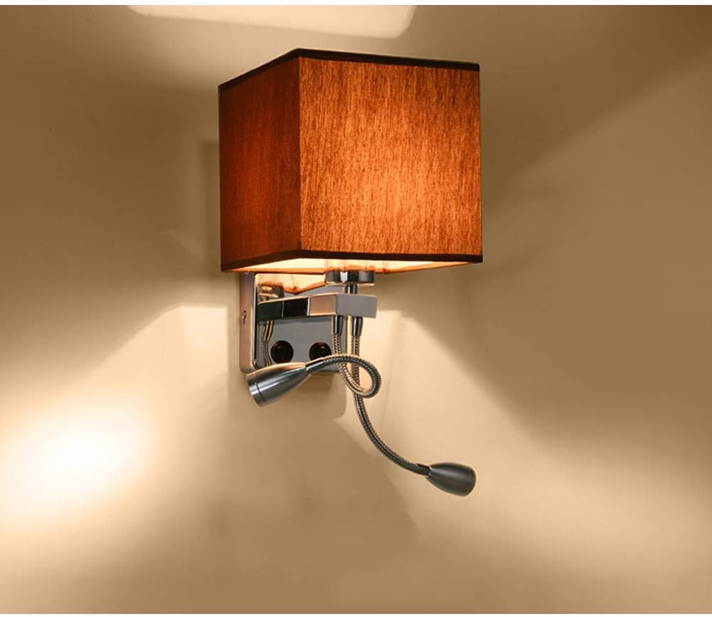 Led Wall Mounted Reading Light, Warm White Indoor [Wall] Lighting Fixtures Set of 2 Surface Mounted with Switch 3000K E27,Brown,Set of 2