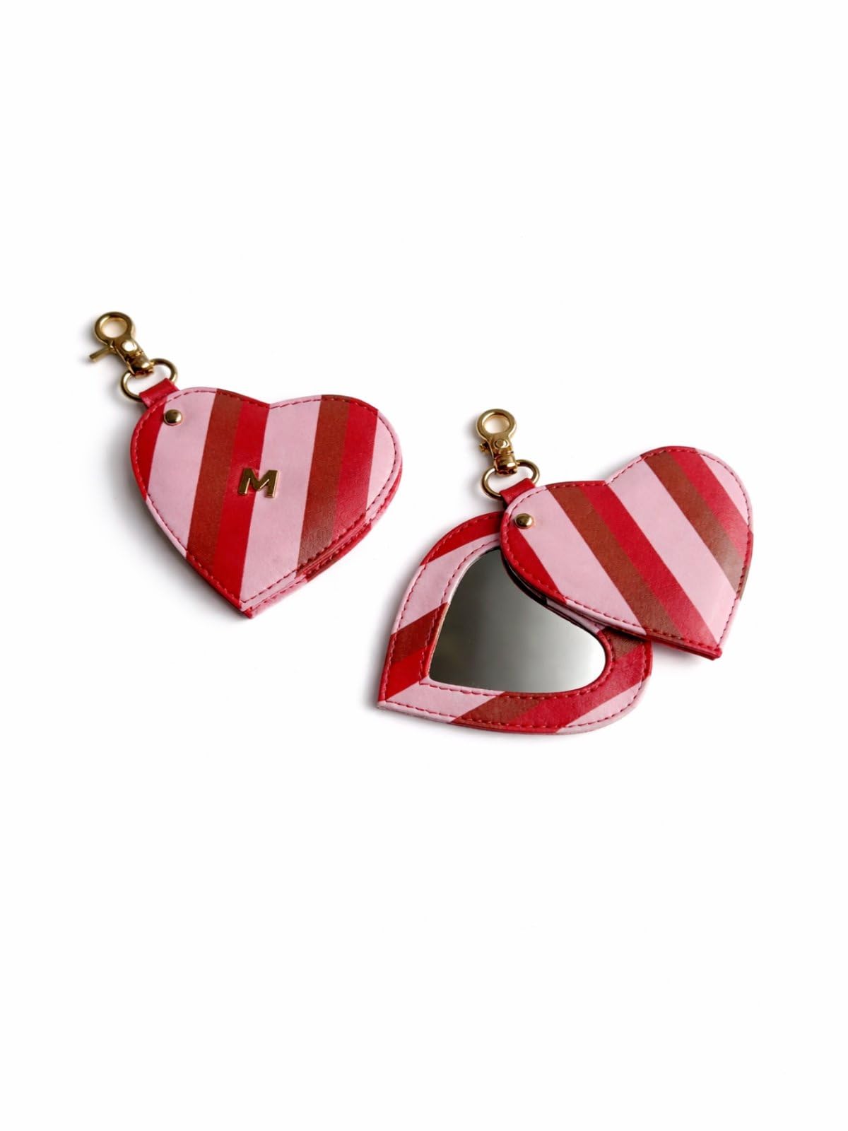 tann trim Stripe Heart Mirror Bag Charm - Multicolor Stripe Vegan Leather Charms for Girls | Handbag Accessory, Mirror Bag Charm | Ideal for Bag Styling, Gifting & Everyday Use-picture-10