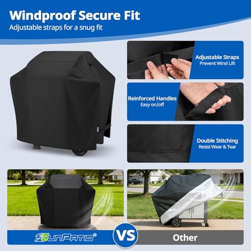Image of SunPatio Grill Cover 50 Inch, Outdoor Heavy Duty Waterproof Barbecue Gas Cover, UV & Fade Resistant, All Weather Protection Compatible for Weber CharBroil Kenmore Nexgrill Grills and More, Black