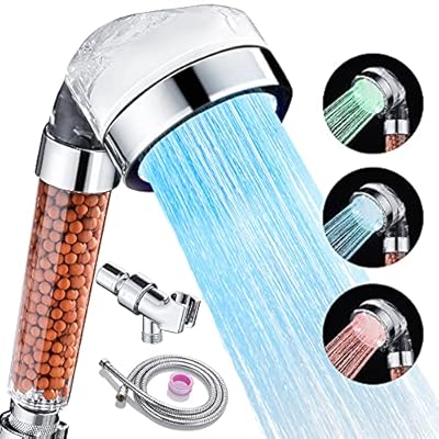 Cobbe LED Shower Head Set, High Pressure Filter Filtration Water Saving Spray Handheld Showerheads for Dry Skin & Hair with Automatically Color Changing Bathroom Shower Heads with Hose and Base