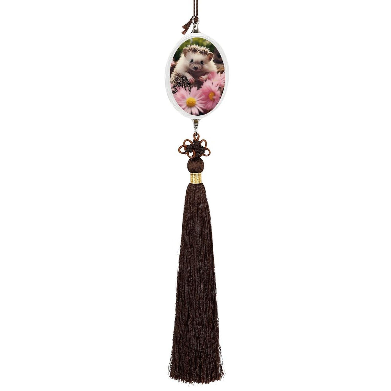 Crystal Auto Pendant Charms Ellipse Crystal Car Rear View Mirror Charms Cute Hedgehog in Flowers Auto Hanging Interior Ornament Pendant Car Interior Accessories for Women Men CarCharms Decor