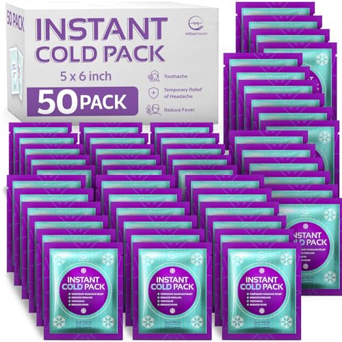 Image of Bulk Instant Ice Cold Packs (6 inch x 5 inch) - 50 Packs Disposable Instant Ice Packs for Injuries | Cold Compress Ice Pack for Pain Relief, Swelling, First Aid, & Outdoor Activities