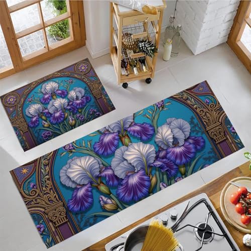 Alfombrillas de cocina góticas con borde retro de iris y base lavable suave 5