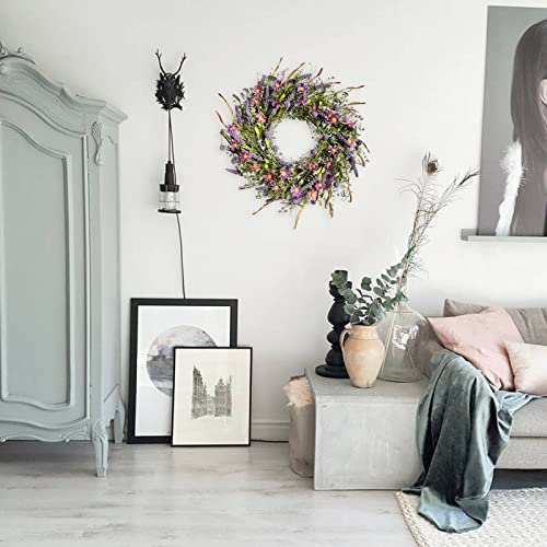 Egolot 24 Inch Spring And Everyday Greenery Wild Flower Wreath For Front Door, Mixed Green Leaves And Flower Wreath For Indoor And Outdoor Use, Everyday Flower Wreath For Home Decor #TOP4