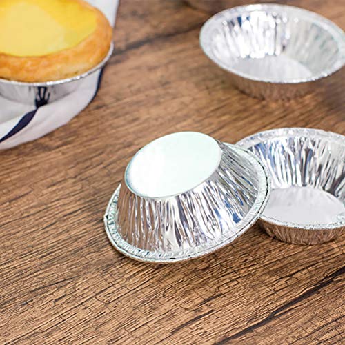 Urisgo 100 stuks wegwerp eiertaartbekers, aluminiumfolie mokken bakken, cupcake, blik vorm rond eiertart blikjes, voor… - Afbeelding 7