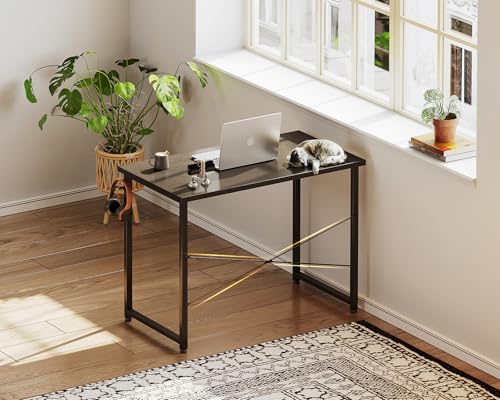 Image of Casaottima 32 Inch Small Computer Desk for Home Office, Study Writing Table for Small Spaces, Simple Modern Desk with Headphone Hooks, Black