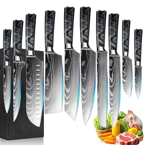 FIVE COWS Coffret de couteaux, 10 pièces, manche en résine, ensemble de couteaux de cuisine avec couteau de chef, couteau à pain, couteau santoku et couteau...