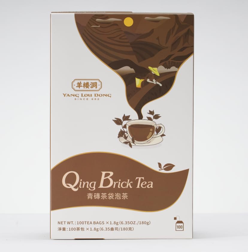 Qing Brick Tea, Yangloudong Chinese Dark Tea 100 Black Tea Bags Chinese Traditional Dark Tea Organic Black Teabag for Breakfast Afternoon Tea, 6.35 Ounce