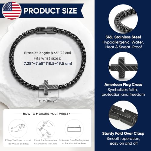 American Flag Cross Bracelet for Men with JOSHUA 1:9 Card, Christian Gift - image 5