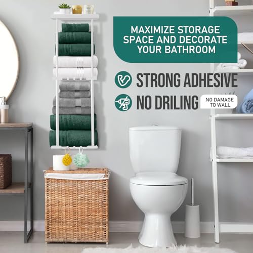 Handtuchhalter ohne Bohren – Stabile Handtuch Aufbewahrung fürs Badezimmer | Handtuchhalter mit Haken | Modernes Bad Zubehör für Handtücher(Weiß 2)