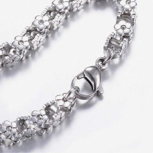 LZD 304 Stainless Steel Bracelet Flower Stainless Steel 9" Inch Lobster Clasp P2893