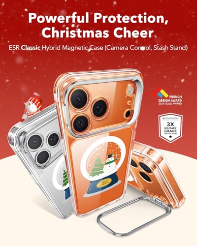 Image of ESR for iPhone 17 Pro Max Case with Stand, Camera Control Cover Compatible with MagSafe, Military-Grade Drop Protection Magnetic Phone Case, Scratch-Resistant Back Cover,Christmas Globe