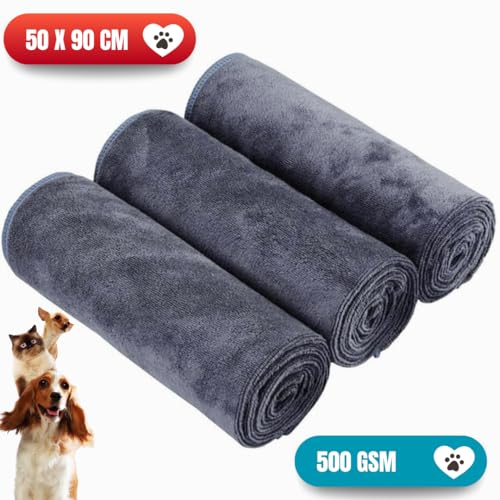 Image of Ultra-Absorbent Microfiber Pet Towel for Dogs & Cats - 500 GSM, Super Soft, Quick Dry - Premium Dog Grooming Towel, Puppy Bath Towel, Kitten Drying Towel, Paw Cleaner