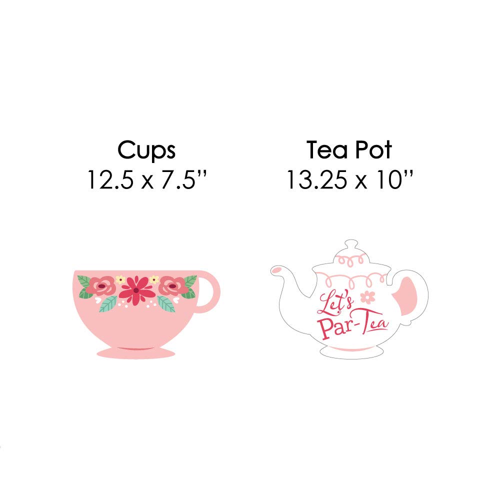 Big Dot of Happiness Floral Lets Par-Tea - dzbanek do herbaty i filiżanka do herbaty dekoracje trawnika - ogród na zewnątrz dekoracje na podwórko herbaciane - 10 sztuk