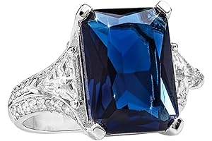 Vintage Ladies 925 Sterling Silver Inlaid Sapphire Diamond Rings Blue Zircon Ring