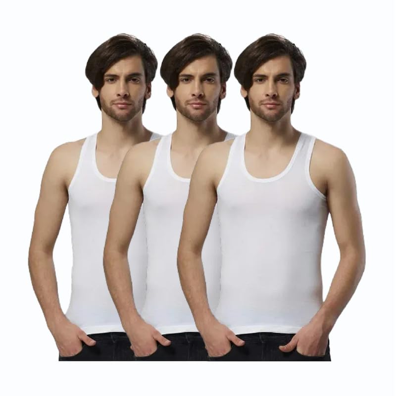 Image of INNERO Men's Vest White Pure Cotton Regular Fit Round Neck Sleeveless