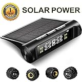 Foxroar TPMS Auto Reifendruckkontrollsystem Reifendruck Kontrollsystem Reifendruckmesser mit Intern Solarzelle, 4 Externe Sensoren, LCD Display Reifendruck und Temperatur anzeigen für Auto, SUV, KFZ