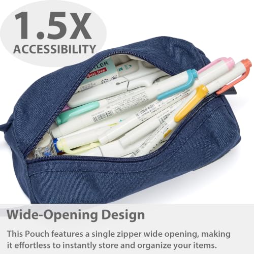 Image of SPACEMATE Pencil Case Pouch Box Bag School Supplies Girls Boys Kids, Cute Preppy Stuff Large Big Capacity Aesthetic Canvas Pen Organizer, Back to College Stationary, Navy Blue, Simple Style, 1200ml