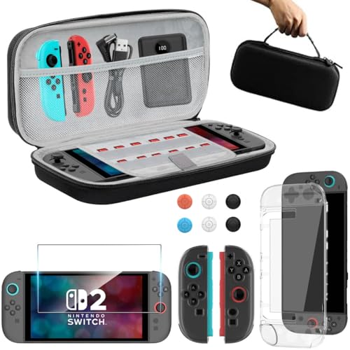 Estuche de Transporte Rígida para Nintendo Switch 2 2025 - Switch 2 Case Accesorios Kits con Funda de Viaje, Funda Carcasa Rígida Transparente para Consola y Mango Joy-con Protector de Pantalla