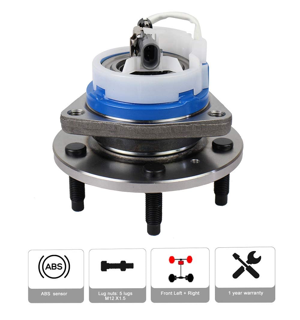 Autoround 513121 Pair Front Wheel Hub and Bearing Assembly for Impala, Regal, DeVille, Grand Prix, Lacrosse, Lesabre, Century, Rendezvous, DTS, Intrigue 5 Lug w/ABS, Set of 2