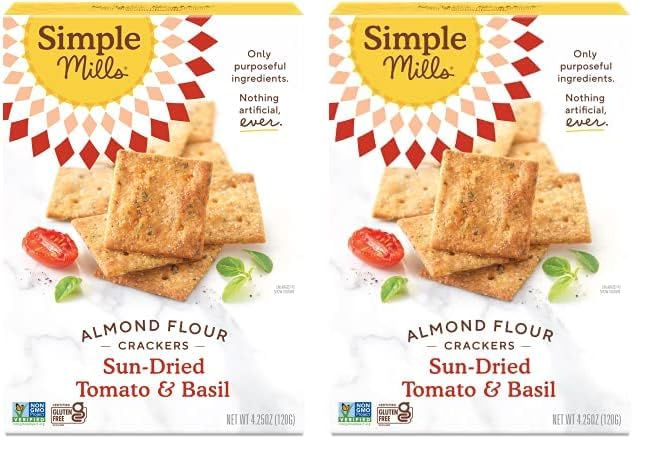 Simple Mills Almond Flour Crackers, Sundried Tomato & Basil - Gluten Free, Vegan, Healthy Snacks, Plant Based, 4.25 Ounce (Pack of 2)