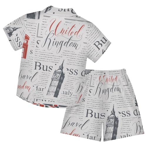 Image of CaTaKu Boys Hawaiian Button-Down Shirts and Short Sets, Boys Summer Outfits 2 Piece Clothes Set Size 3-10T