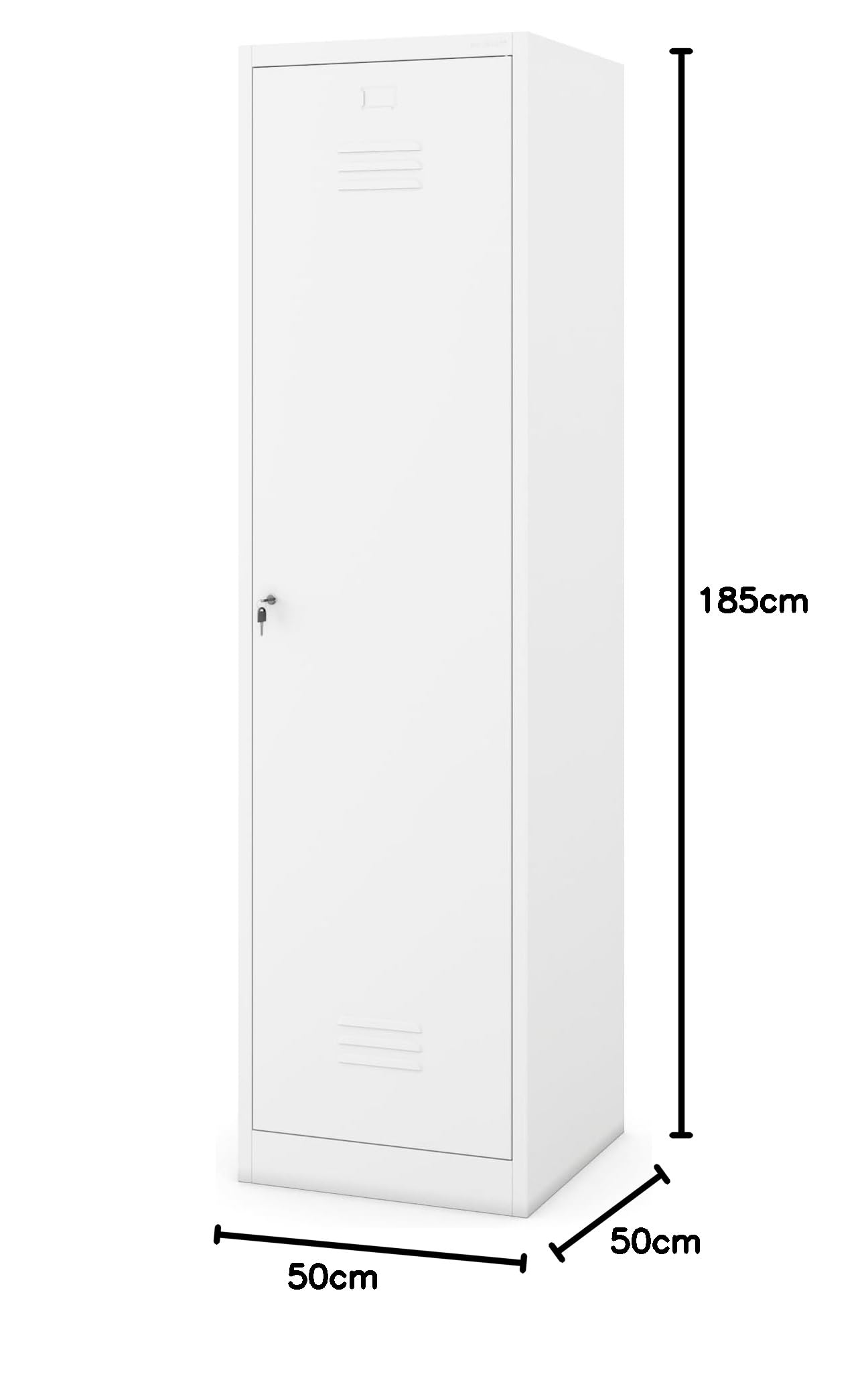 Jan Nowak Besenschrank Haushaltsschrank Metall - Agnes | 50 x 185 x 50 cm | Mehrzweckschrank Weiß mit Regale und Kleiderstange | Schloss, Belüftung | Putzschrank Schmal 50 cm Breit | Weiß