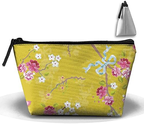 MYbaa Chinese Rose Yellow Print Waterproof Cosmetic Bags Carry Case Portable Travel Toiletry Brush Pouch Makeup Organizer Clutch Bag With Zipper