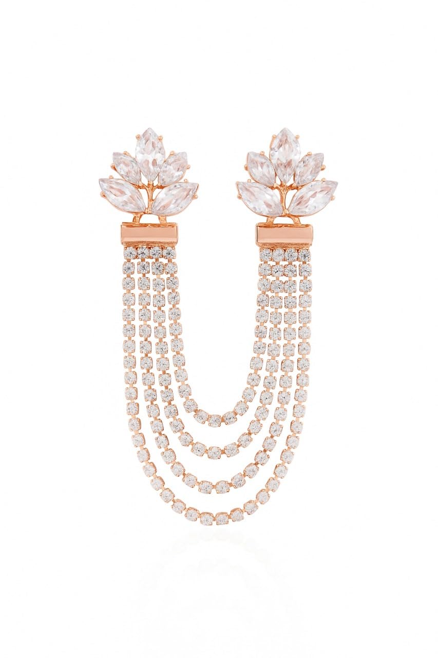 gc premium jewellery Elegant Leaf Cut American Diamond Multi Layer Brooch-picture-40