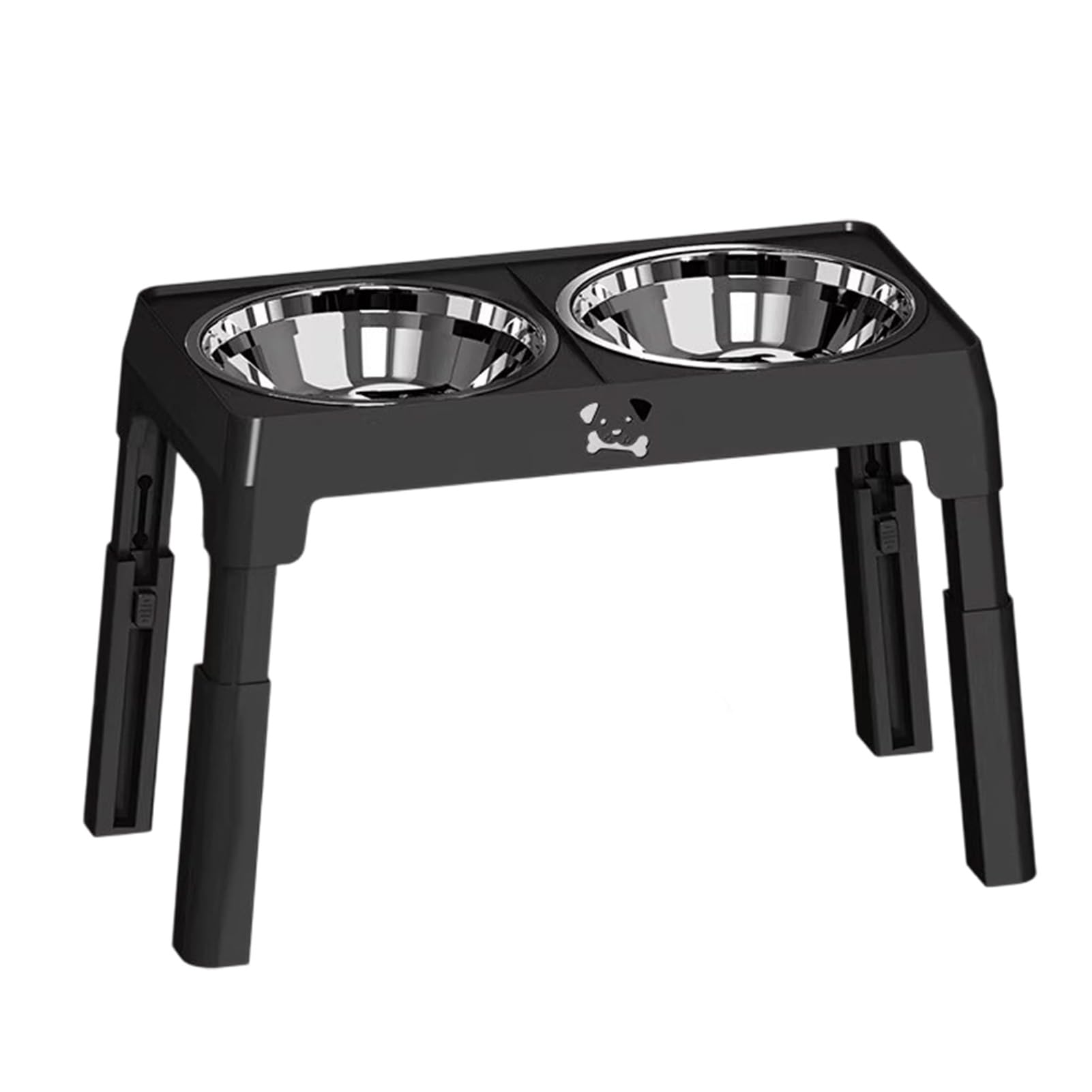 Gamelles Surélevées pour Chien, Support de Gamelles Surélevées Pliables sur 5 Niveaux Réglables en Hauteur avec en Acier Inoxydable pour Chiens de Petite, Moyenne et Grande Taille (Black)
