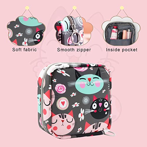 Period Bag For Teen Girls, Sanitary Napkin Storage Bag, Portable Menstrual Pad Tampon Zipper Bags Pouch Feminine Menstruation First Period Bag For Teen Girls Ladies (Grey Cat) #TOP1