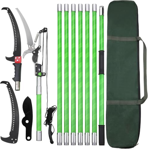 Scie à Élaguer Télescopique, Scie avec Manche Télescopique 8m, Coupe-branches Manuelles, Outils de Jardin pour Palmiers, Arbustes et Grands Arbres