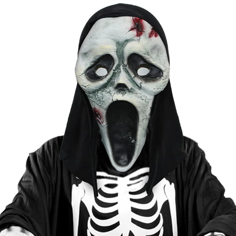 Aicerous Scream Masks, Ghostface Scream Masks, Scary Halloween Masks, Realistic Latex Ghost Mask for Halloween/Masquerade/Carnival/Cosplay (B)