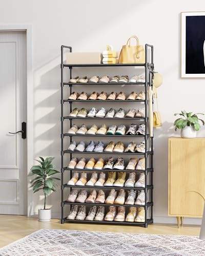 Kitsure-10-Tier-Shoe-Rack-Tall-Shoe-Organizer-322-Wide-Black-Large-Capacity-Shoe-Storage-with-Hooks-Shoe-Shelf-for-Closet-Entryway-Bedroom-Living-Room-Zapateras-Organizer